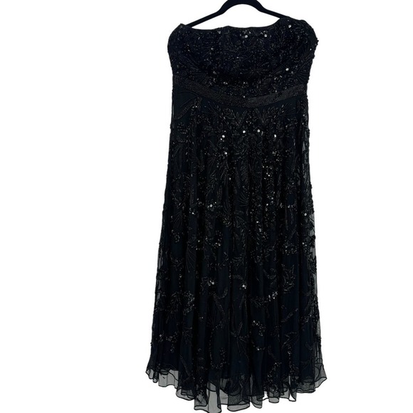 Mac Duggal Black Embellished Mesh Strapless Sequin Beaded Midi Dress Size 10 NWT - Picture 7 of 13